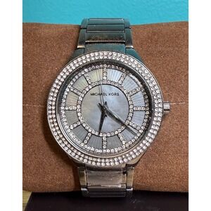 Michael Kors MK3410 Parker Watch Wm Silver Double Pave Crystal Bezel Mcbling New
